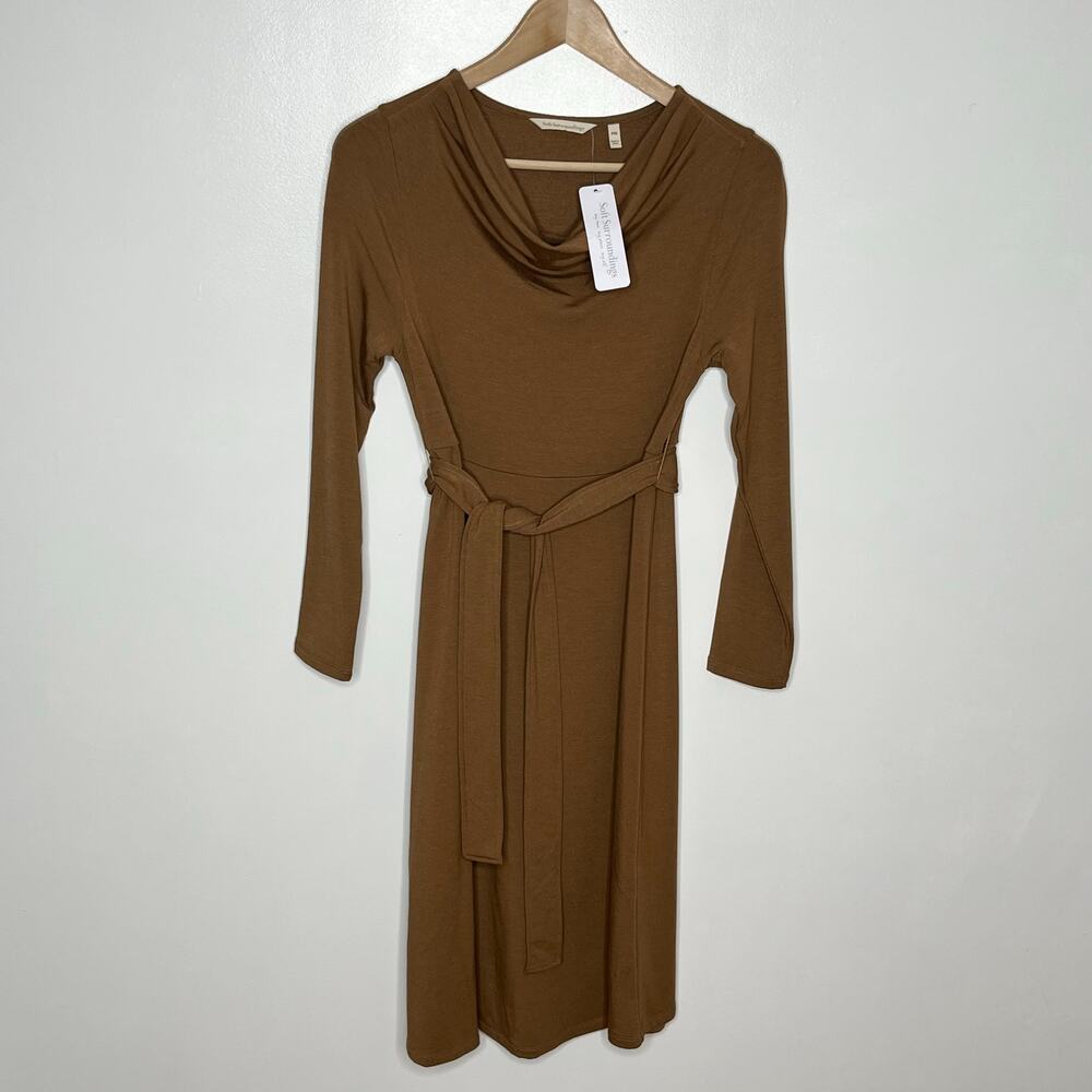 Soft Surroundings Paula Cocoa Brown Belted Sweater Knit Midi Dress PXS - Picture 4 of 12